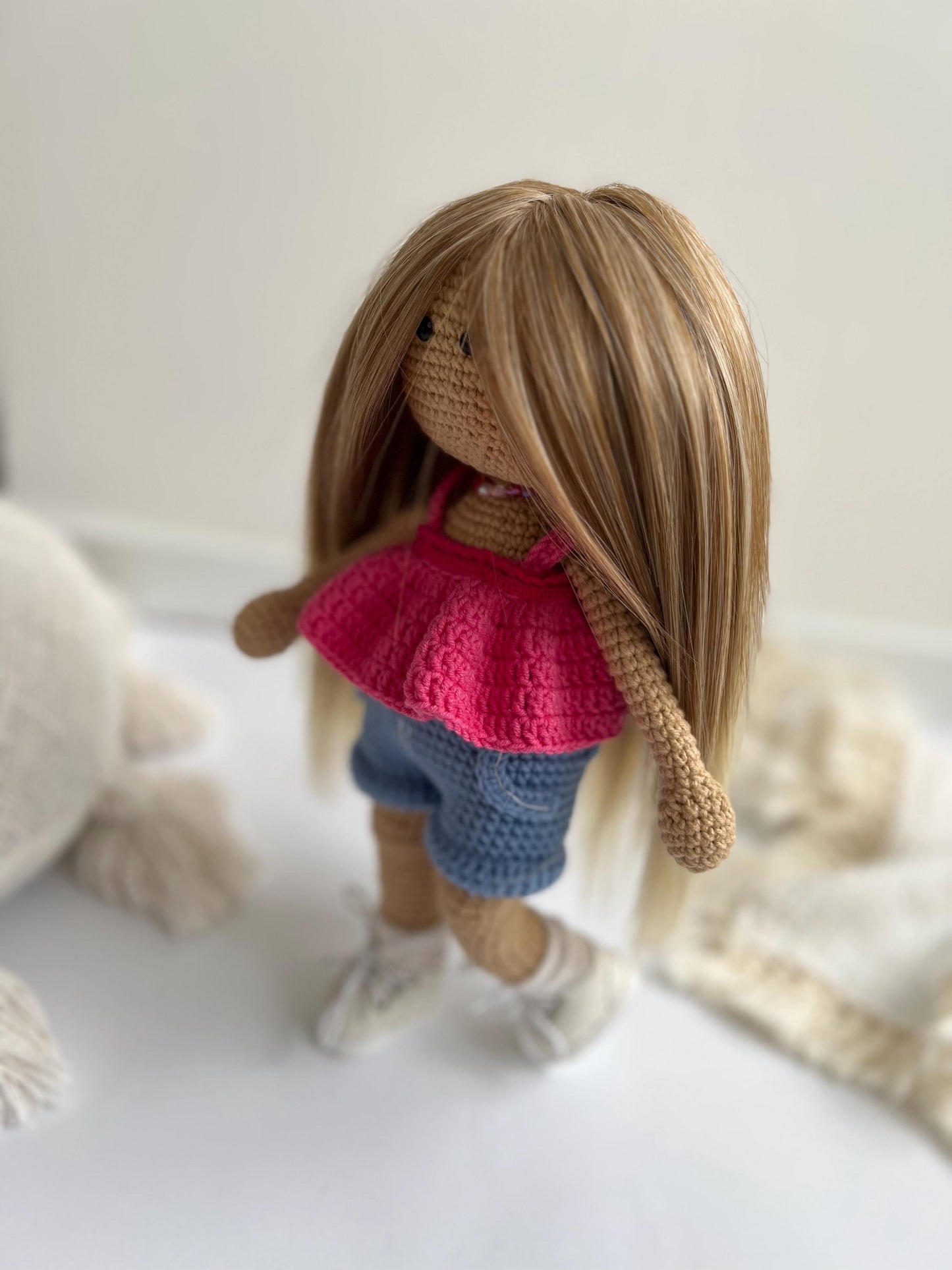 Personalized crochet doll from photo, cute plush baby doll, organic amigurumi toys, handmade girl nursery decor, little sister gift ideas
