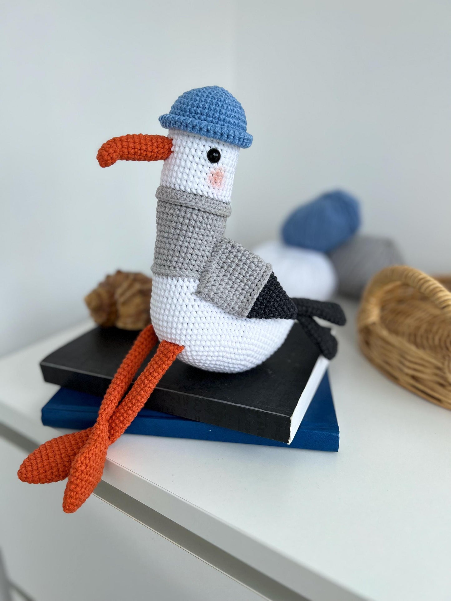Crochet plush seagull toy, handmade amigurumi bird, stuffed animal plushie, nautical nursery toy, toddler grandchild gift, 1st birthday gift