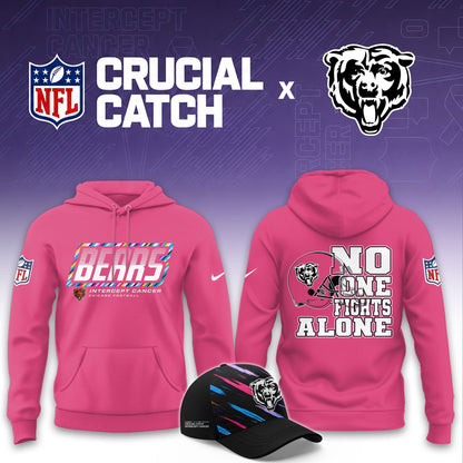 Chicago Bears Football 2026 Crucial Catch Limited Pink Hoodie, No one fights alone!
