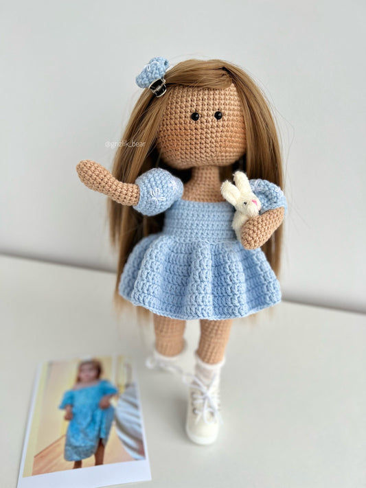 Personalized crochet doll from photo, daughter Christmas gift, custom portrait doll amigurumi, first Christmas grandchild gift