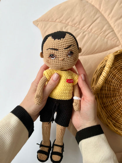 Unique crochet personalized doll from photo, New Year 2025 son gift, custom portrait doll, nephew Christmas gift, brother holiday gift