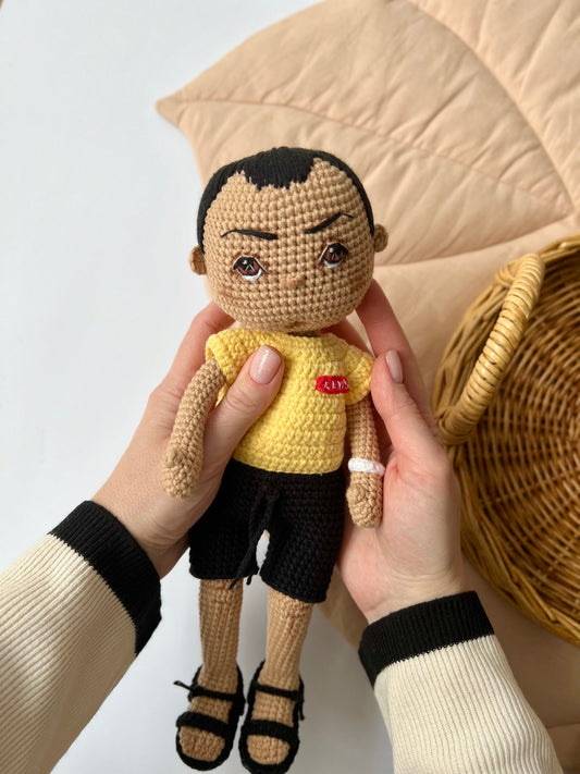Unique crochet personalized doll from photo, New Year 2025 son gift, custom portrait doll, nephew Christmas gift, brother holiday gift