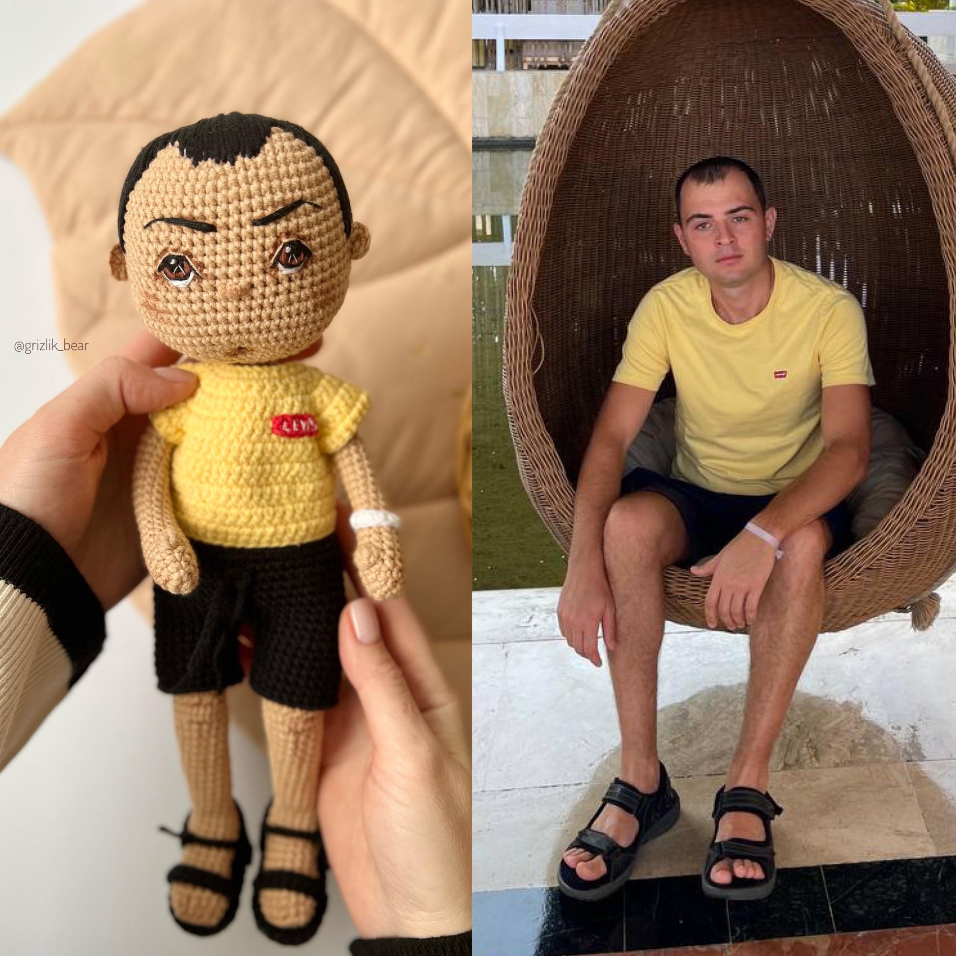 Unique crochet personalized doll from photo, New Year 2025 son gift, custom portrait doll, nephew Christmas gift, brother holiday gift