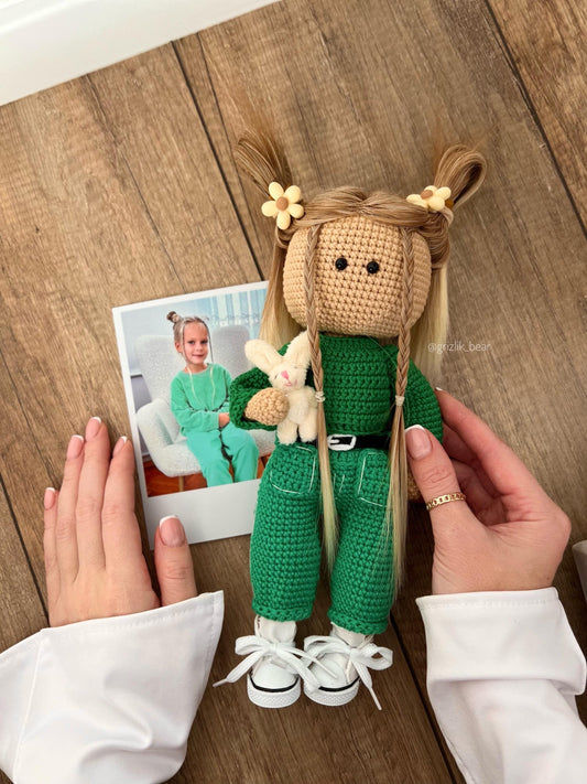 Customized crochet portrait doll, plush doll from photo, personalized organic baby toys, boho nursery decor, grandparents gift ideas