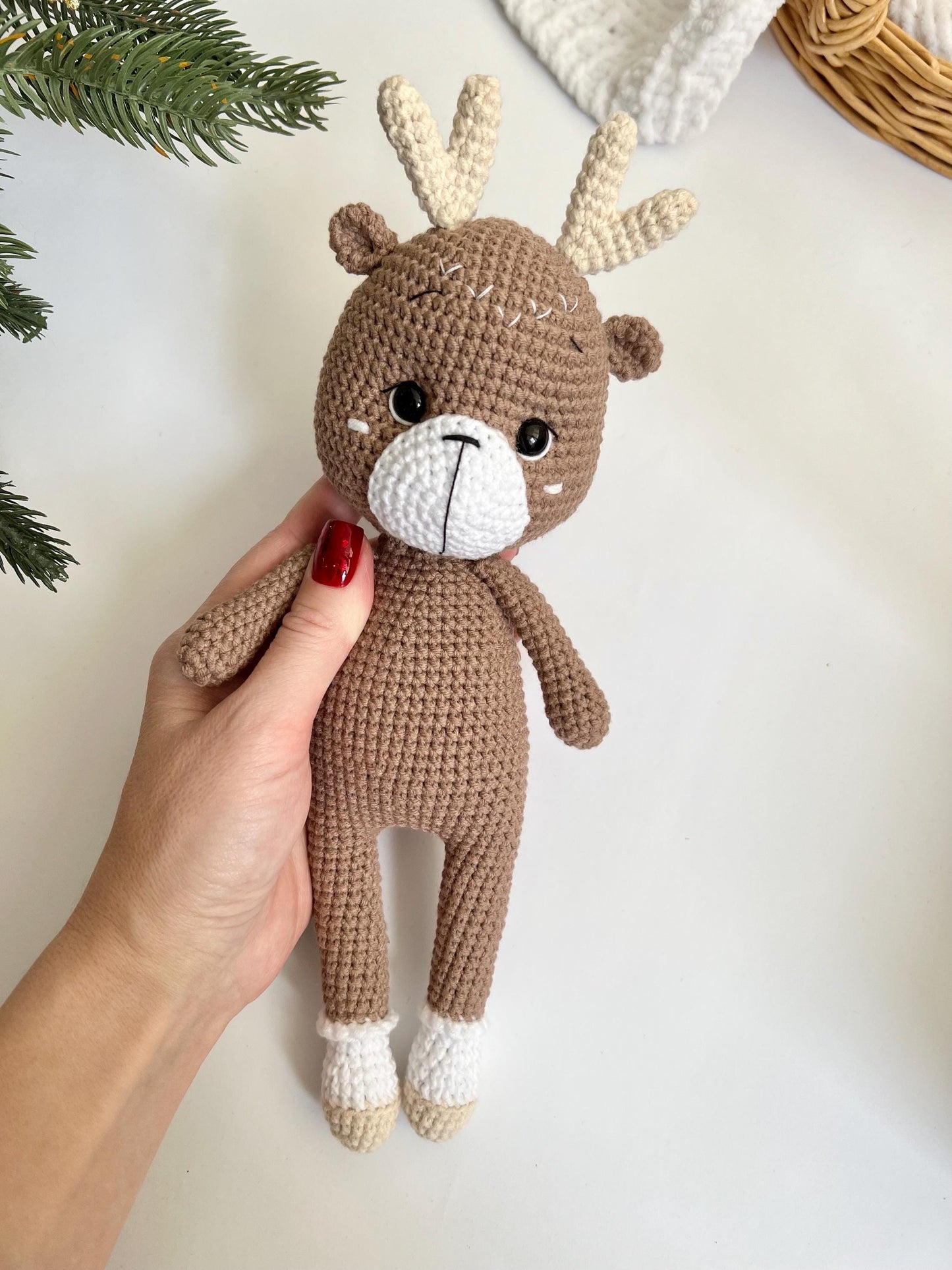 Personalized winter deer crochet, handmade Christmas reindeer, baby first Christmas gift, moose amigurumi toy, christening gift