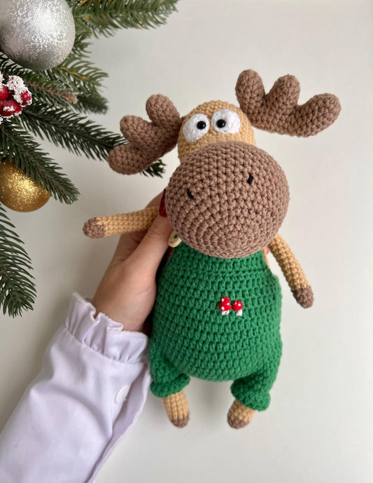 Crochet Christmas reindeer toy, cute moose amigurumi, handmade winter deer, Xmas gift daughter, boho nursery decor, baby Holidays gift