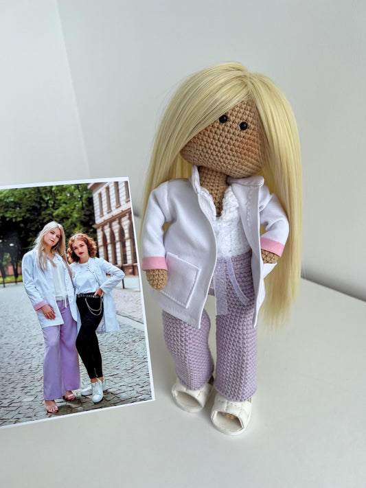 Soft personalized portrait nurse doll, gift for doctor, custom crochet doll from photo, amigurumi plush doll, girl nursery decor