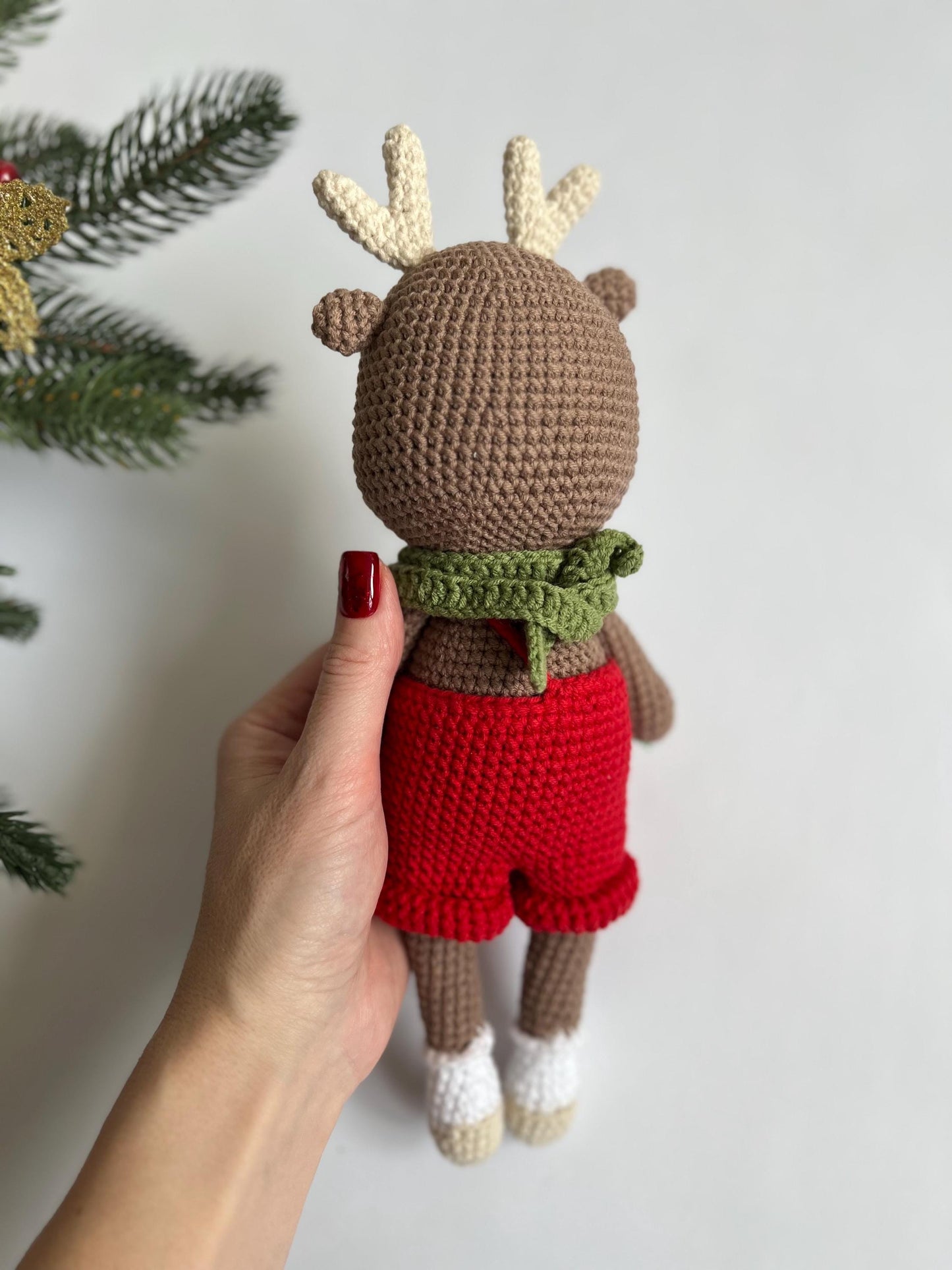 Baby Christmas crochet deer, forest reindeer amigurumi, handmade Christmas moose, new year son gift, nephew Christmas gift
