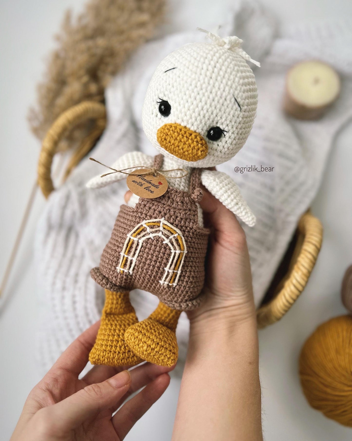Organic crochet mallard duck, cute amigurumi goose, handmade soft stuffed animals, custom toddler toy, boho nursery decor, baby shower gift