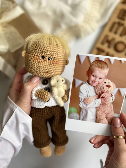 Custom crochet portrait doll from photo, unique personalized kids Christmas gift, stuffed plushies doll amigurumi, grandchild holiday gift