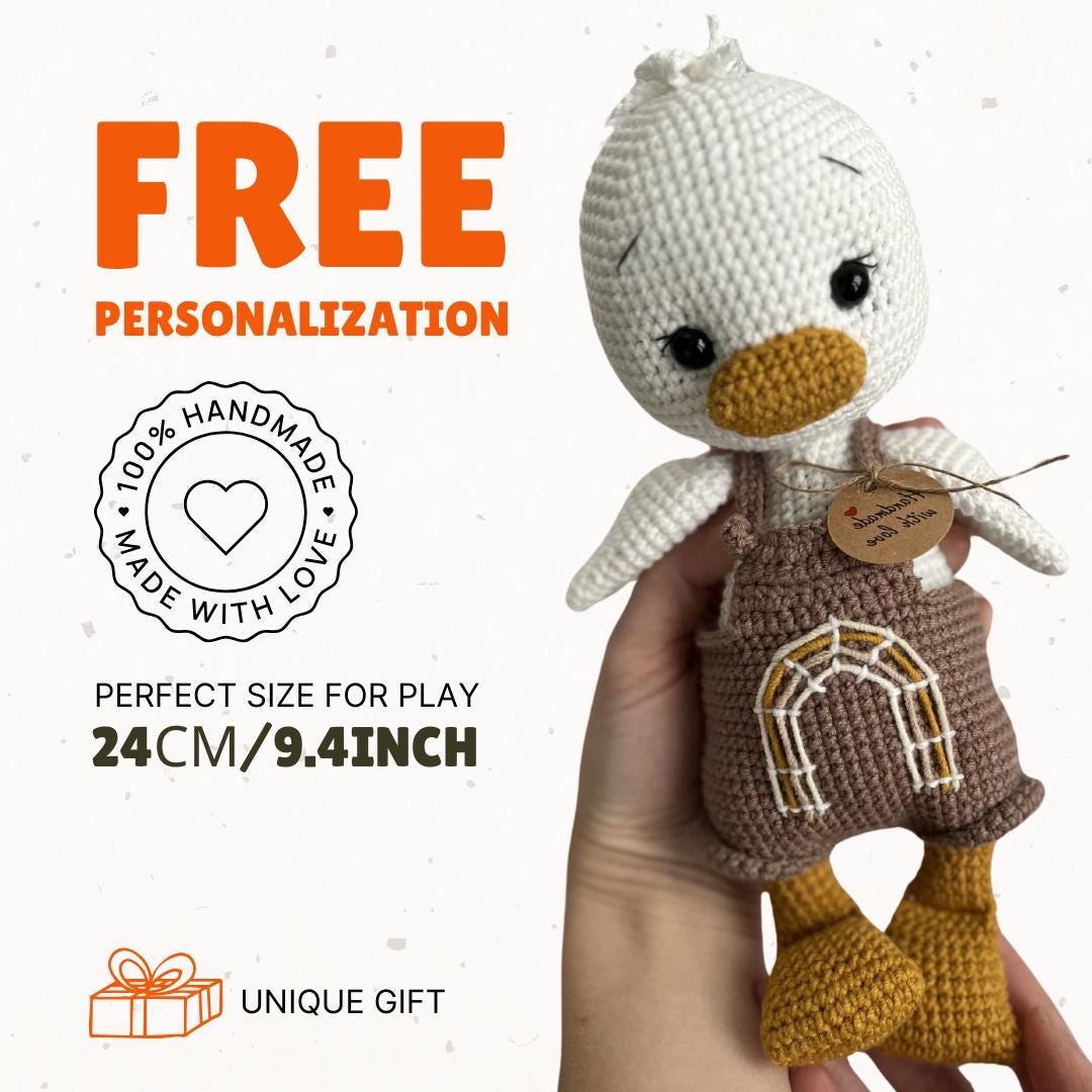 Organic crochet mallard duck, cute amigurumi goose, handmade soft stuffed animals, custom toddler toy, boho nursery decor, baby shower gift
