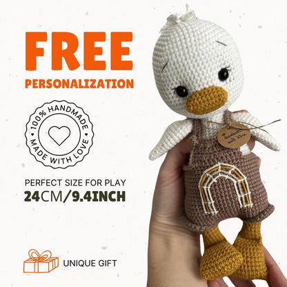 Organic crochet mallard duck, cute amigurumi goose, handmade soft stuffed animals, custom toddler toy, boho nursery decor, baby shower gift