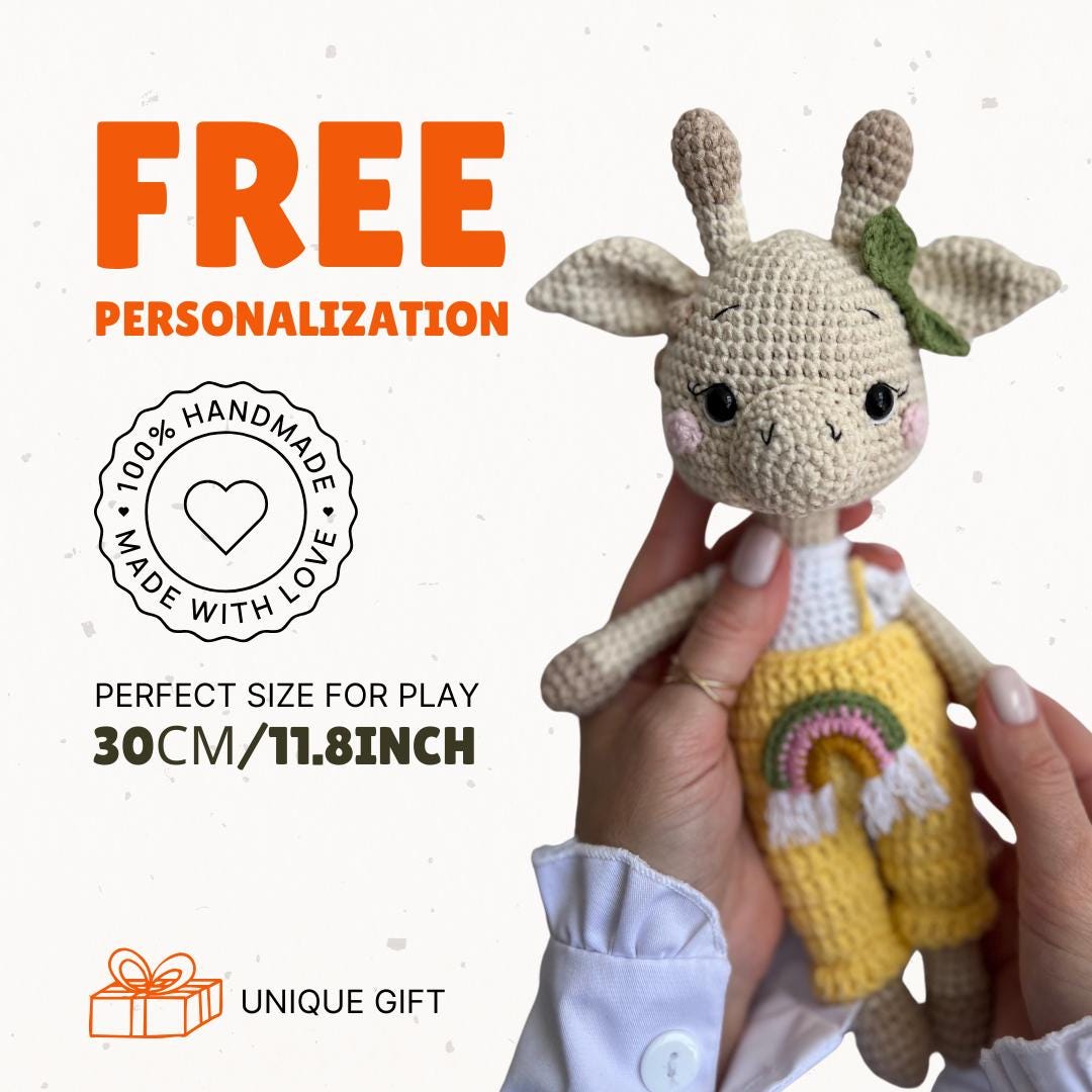 Cute crochet giraffe amigurumi, organic baby toy, safari plushies toy, boho nursery decor, handmade soft stuffed animal, daughter gift
