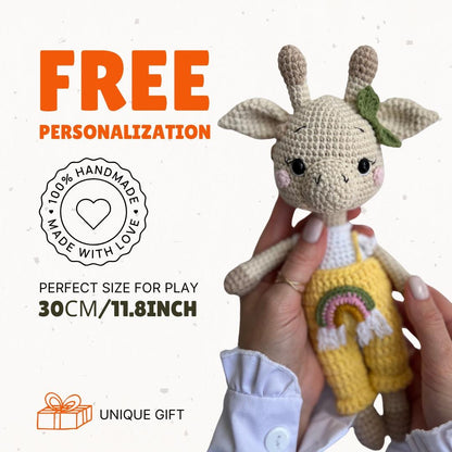 Cute crochet giraffe amigurumi, organic baby toy, safari plushies toy, boho nursery decor, handmade soft stuffed animal, daughter gift