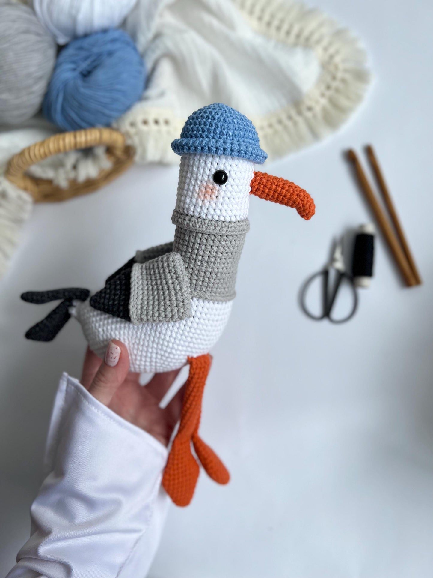 Crochet plush seagull toy, handmade amigurumi bird, stuffed animal plushie, nautical nursery toy, toddler grandchild gift, 1st birthday gift