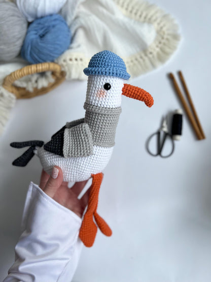 Crochet plush seagull toy, handmade amigurumi bird, stuffed animal plushie, nautical nursery toy, toddler grandchild gift, 1st birthday gift