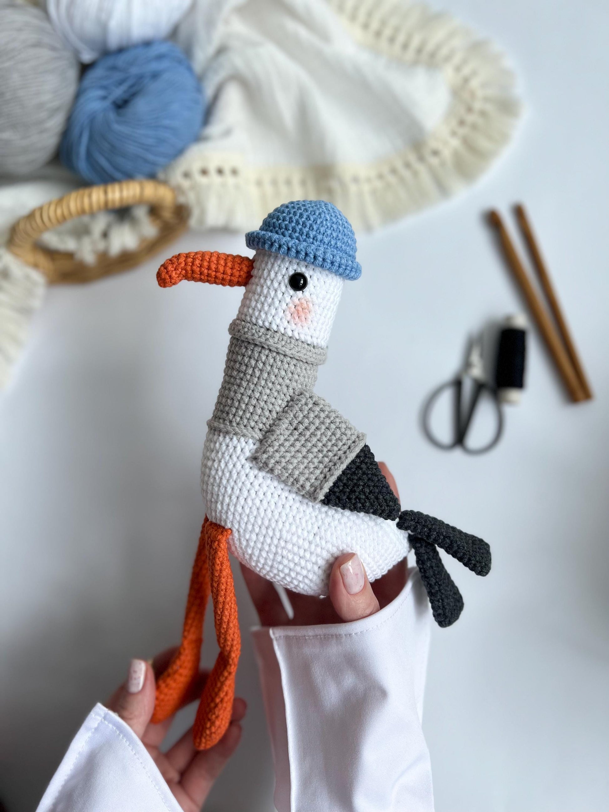 Crochet plush seagull toy, handmade amigurumi bird, stuffed animal plushie, nautical nursery toy, toddler grandchild gift, 1st birthday gift