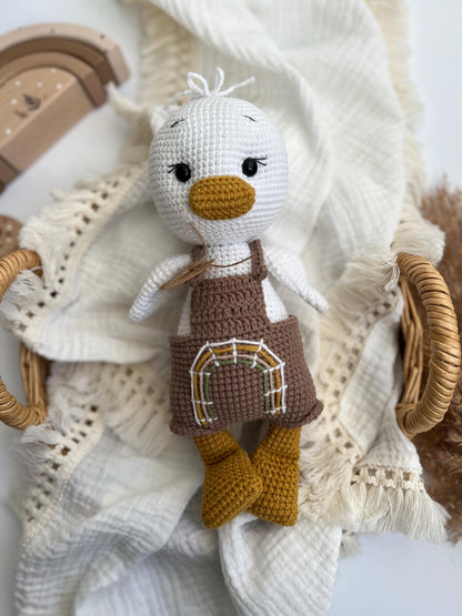 Organic crochet mallard duck, cute amigurumi goose, handmade soft stuffed animals, custom toddler toy, boho nursery decor, baby shower gift
