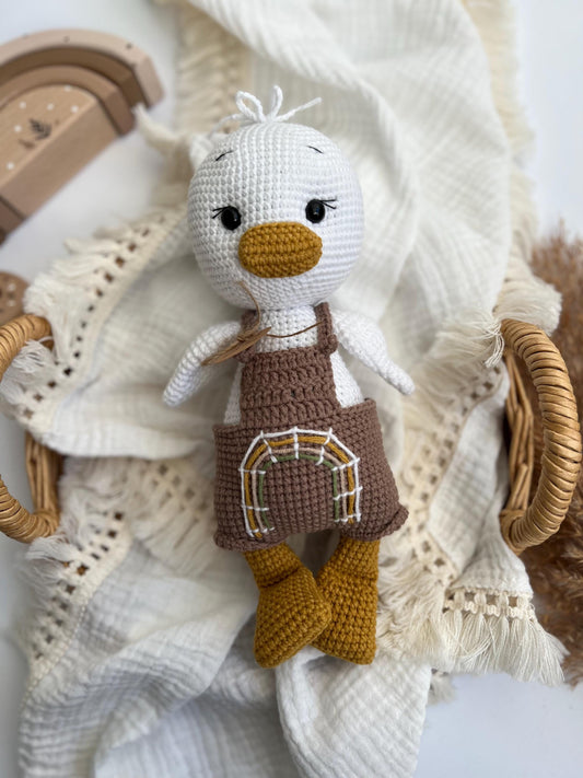 Organic crochet mallard duck, cute amigurumi goose, handmade soft stuffed animals, custom toddler toy, boho nursery decor, baby shower gift