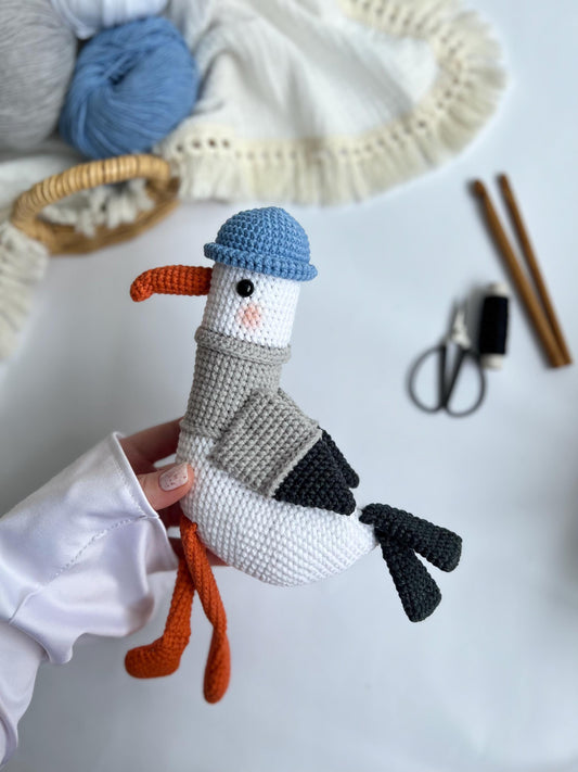 Crochet plush seagull toy, handmade amigurumi bird, stuffed animal plushie, nautical nursery toy, toddler grandchild gift, 1st birthday gift