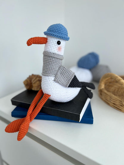 Crochet plush seagull toy, handmade amigurumi bird, stuffed animal plushie, nautical nursery toy, toddler grandchild gift, 1st birthday gift