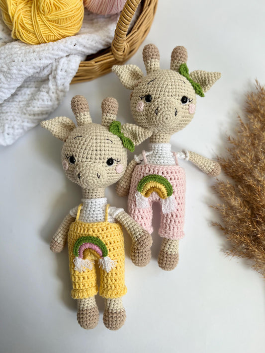 Cute crochet giraffe amigurumi, organic baby toy, safari plushies toy, boho nursery decor, handmade soft stuffed animal, daughter gift
