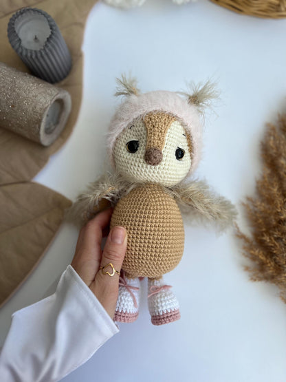 Crochet owl amigurumi, baby first Christmas, winter nursery decor, teacher gift, woodland animals