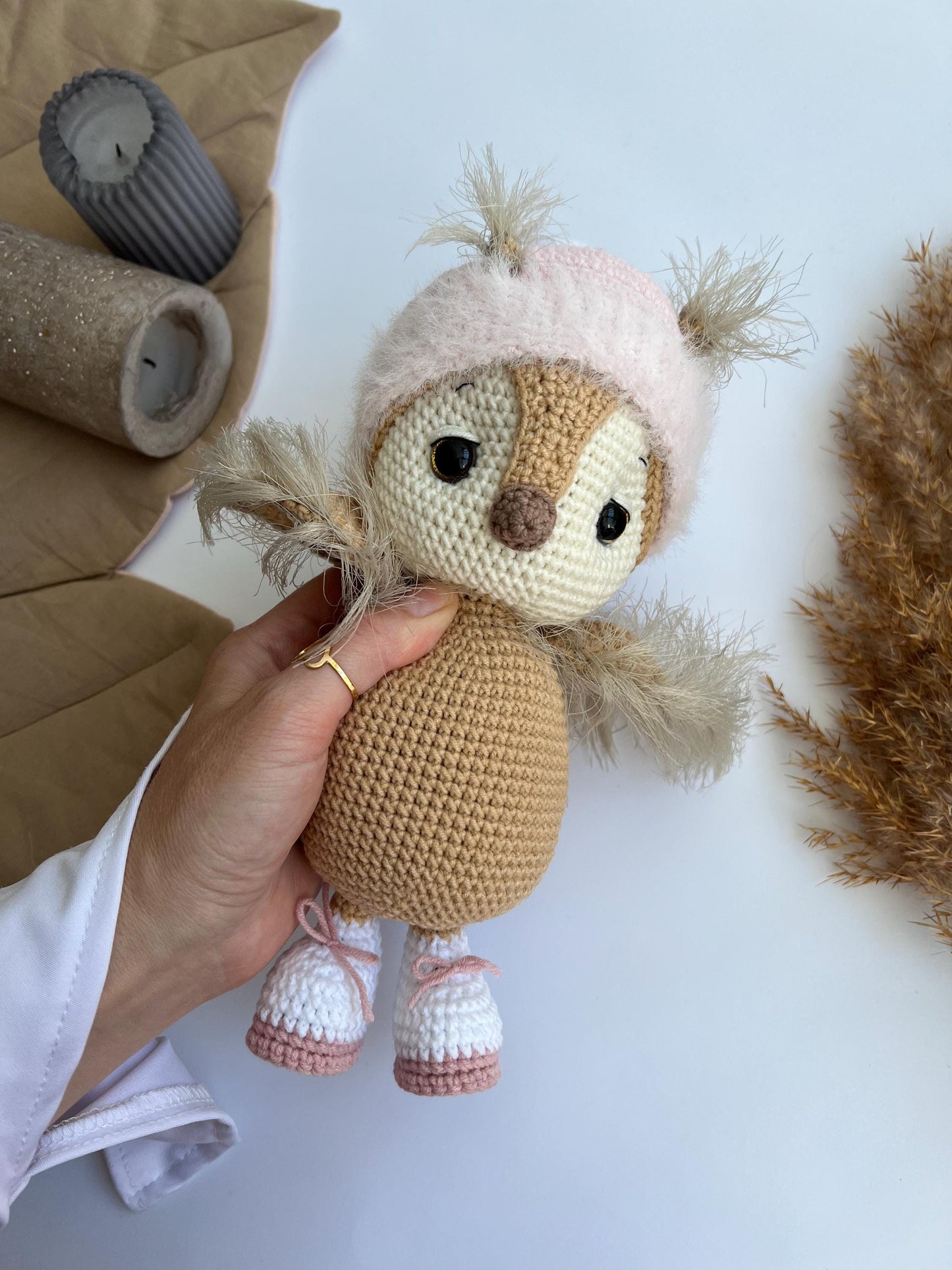 Organic plush owl toy, crochet owl amigurumi, bird lover gift, handmade soft stuffed baby toys, teacher gift idea, boho nursery decor