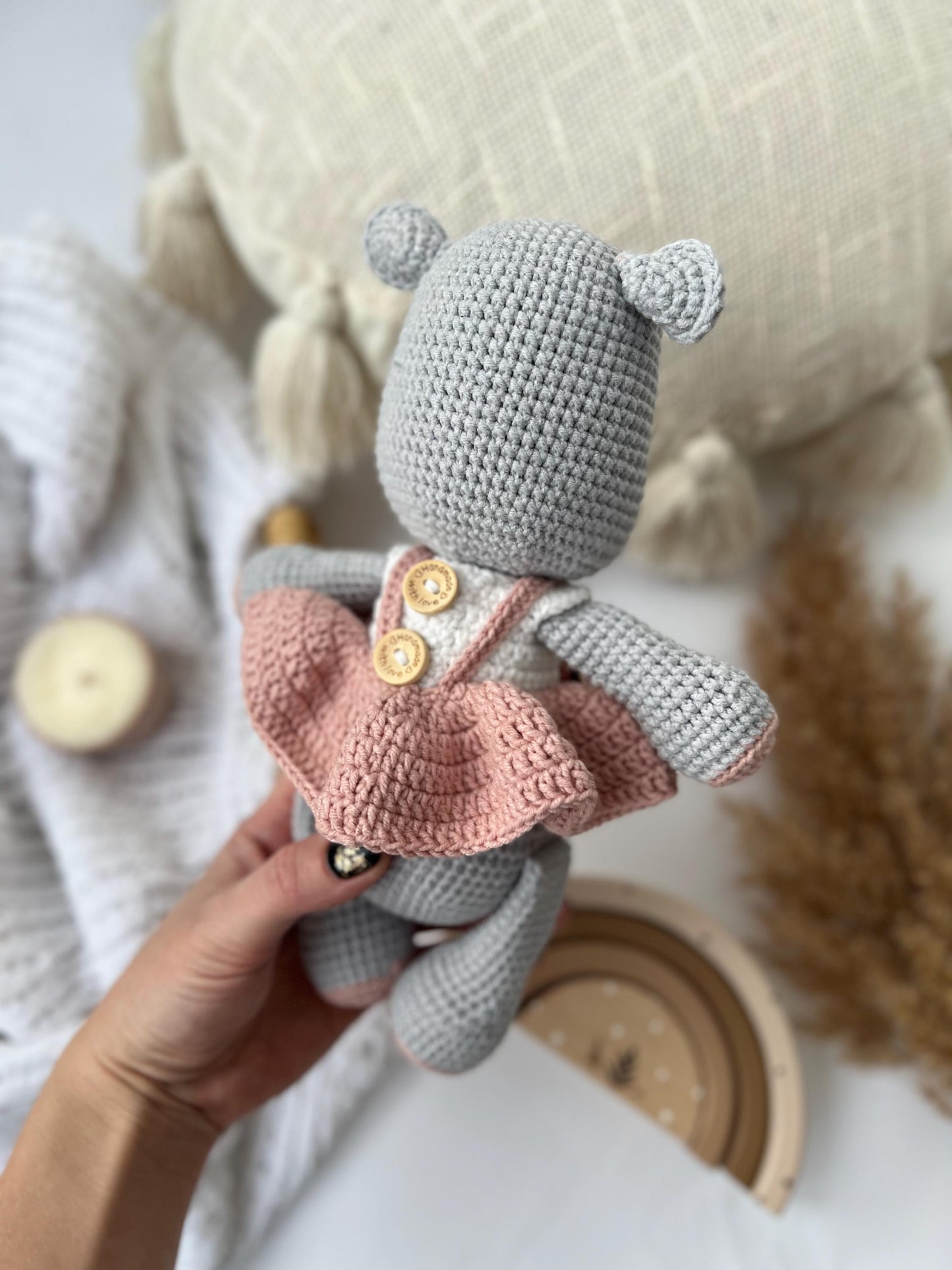 Handmade crochet behemoth, amigurumi hippo toy, first Christmas gift, girl nursery decor