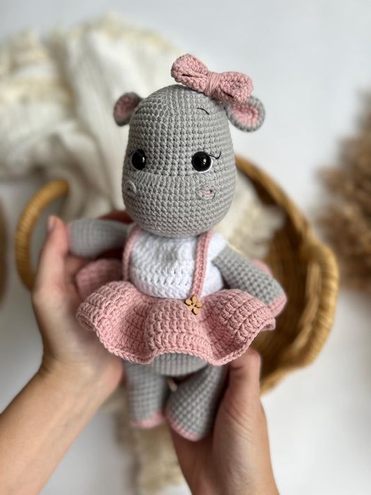 Handmade crochet behemoth, amigurumi hippo toy, first Christmas gift, girl nursery decor