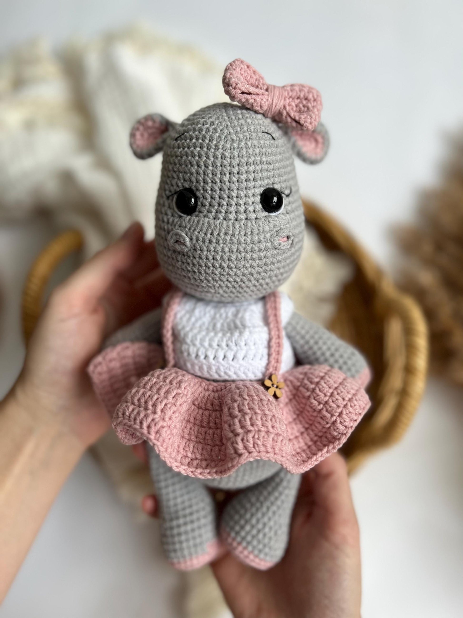 Handmade crochet behemoth, amigurumi hippo toy, first Christmas gift, girl nursery decor