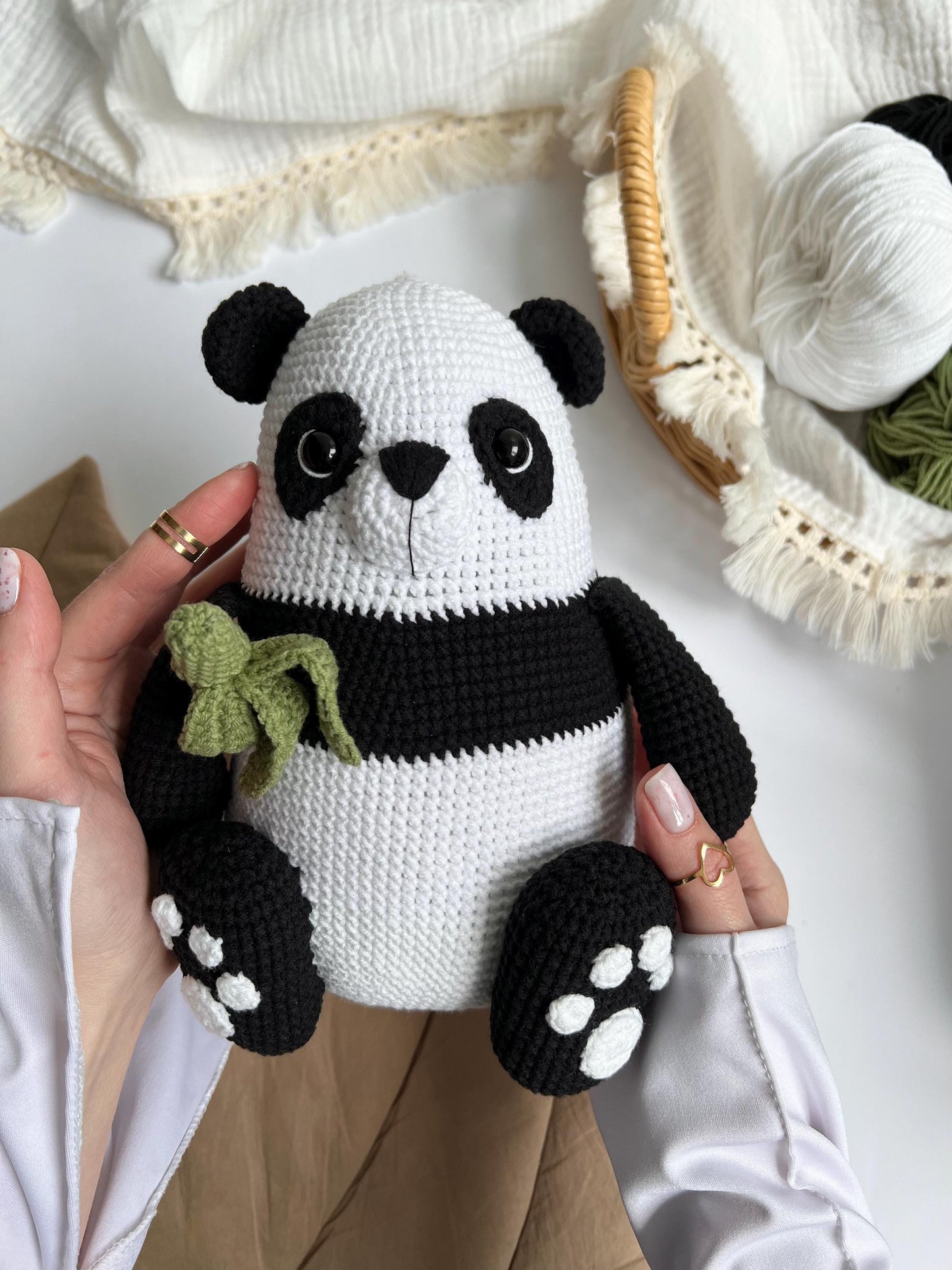 Baby first Christmas personalized crochet panda, handmade panda amigurumi, grandchild gift, organic baby toys, stuffed plushies animals