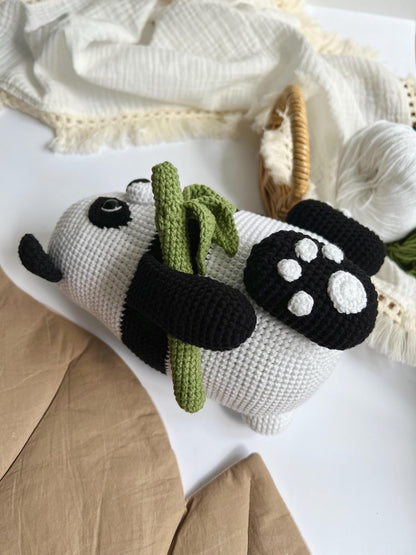 Baby first Christmas personalized crochet panda, handmade panda amigurumi, grandchild gift, organic baby toys, stuffed plushies animals