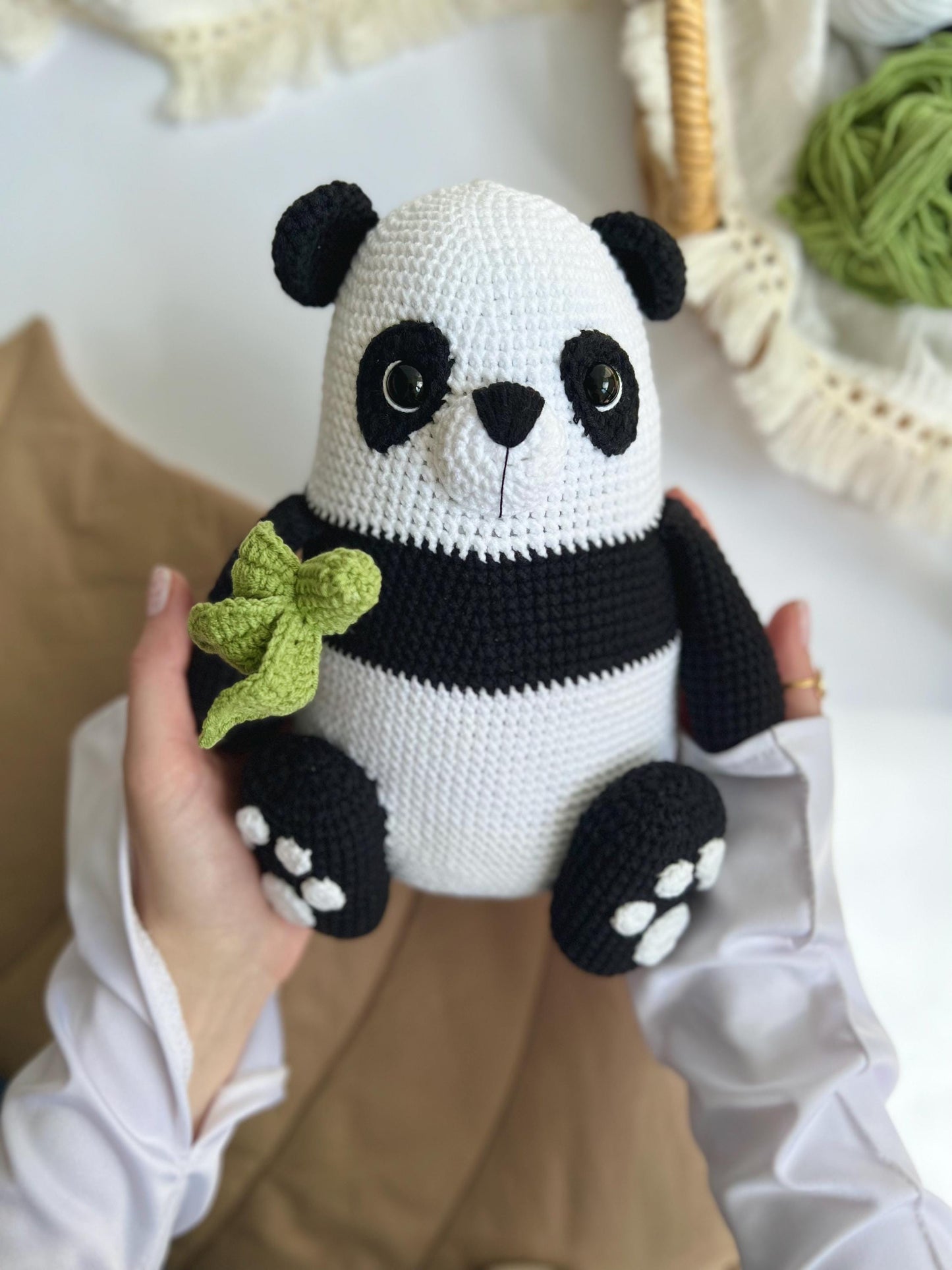 Baby first Christmas personalized crochet panda, handmade panda amigurumi, grandchild gift, organic baby toys, stuffed plushies animals