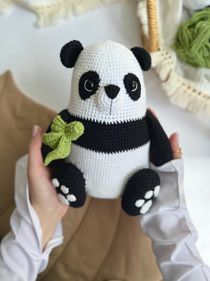 Baby first Christmas personalized crochet panda, handmade panda amigurumi, grandchild gift, organic baby toys, stuffed plushies animals