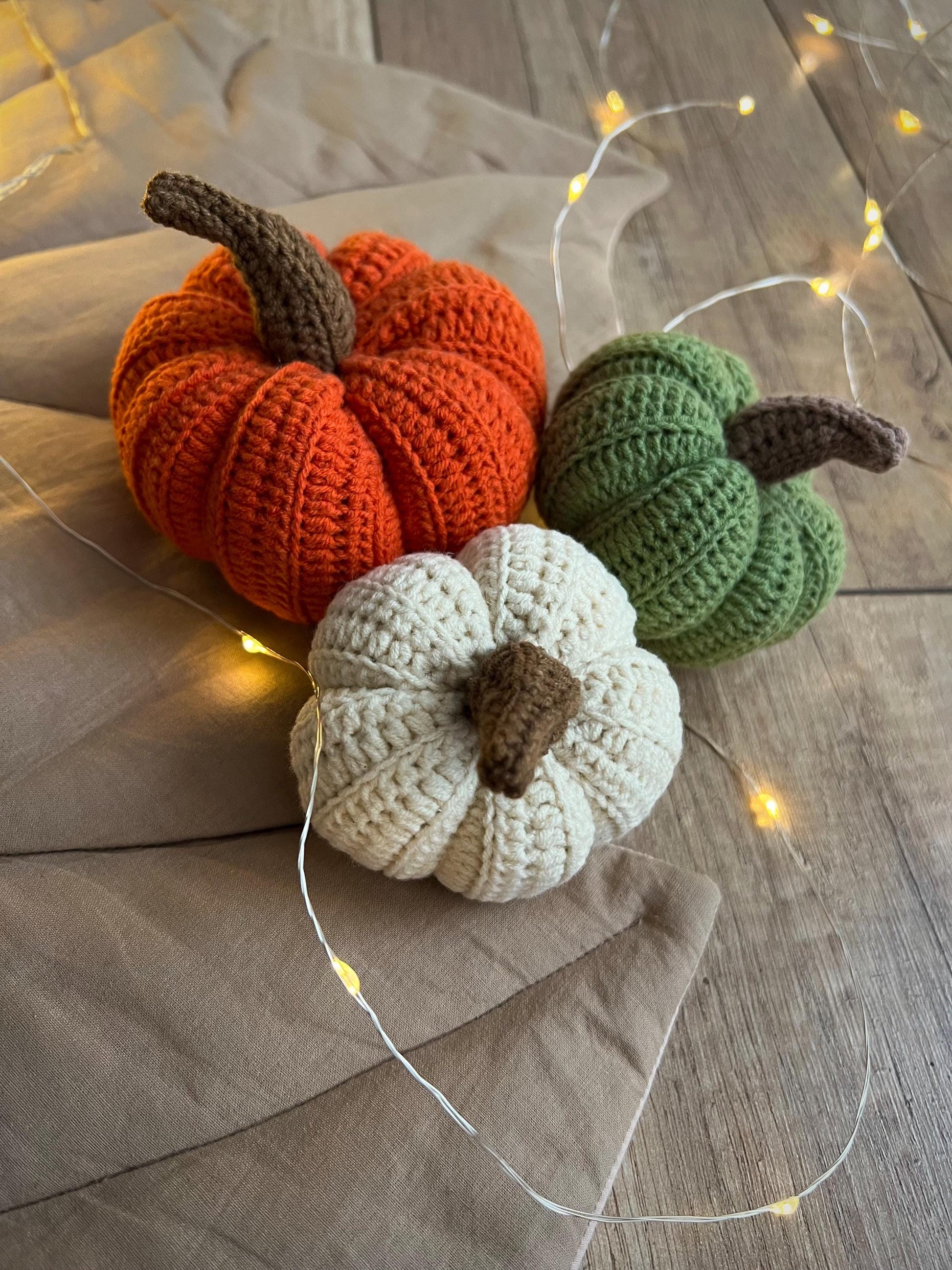Crochet Halloween set of 3 stuffed pumpkins, fall home decor, handmade Halloween pumpkins, thanksgiving table centerpiece