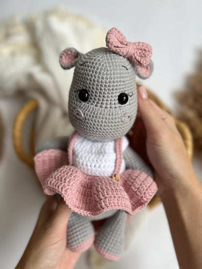Handmade crochet behemoth, amigurumi hippo toy, first Christmas gift, girl nursery decor