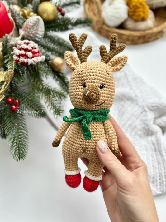 Crochet Christmas winter reindeer, handmade deer amigurumi, baby first Christmas crochet moose toy, grandchild holiday gift idea