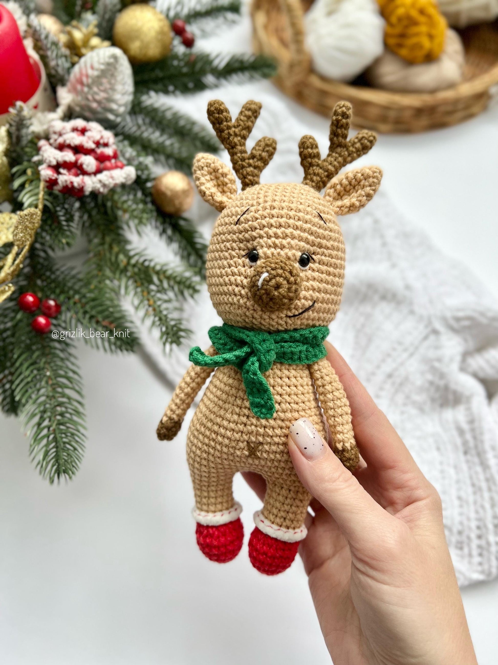 Cute crochet winter reindeer, handmade deer amigurumi, first Christmas gift, gift for twins, boho nursery decor, baby Holidays gift