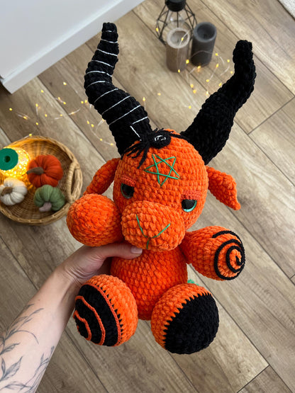Gothic crochet Baphomet toy, spooky season handmade toy, 1st Halloween gift, creepy crochet Baphomet amigurumi, Halloween nursery decor