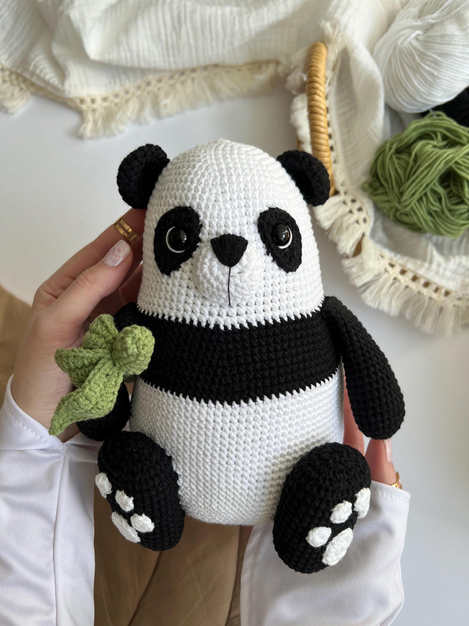 Crochet panda bear toy, handmade amigurumi panda, holiday present, first Christmas gift, nursery decor