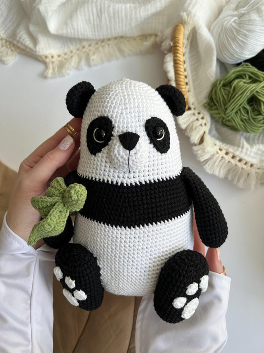 Crochet panda bear toy, handmade amigurumi panda, holiday present, first Christmas gift, nursery decor