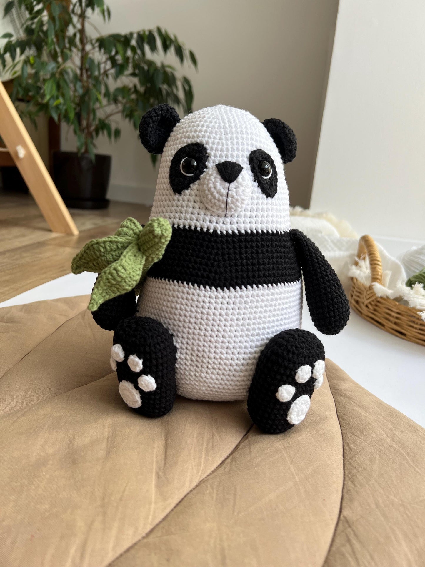 Baby first Christmas personalized crochet panda, handmade panda amigurumi, grandchild gift, organic baby toys, stuffed plushies animals