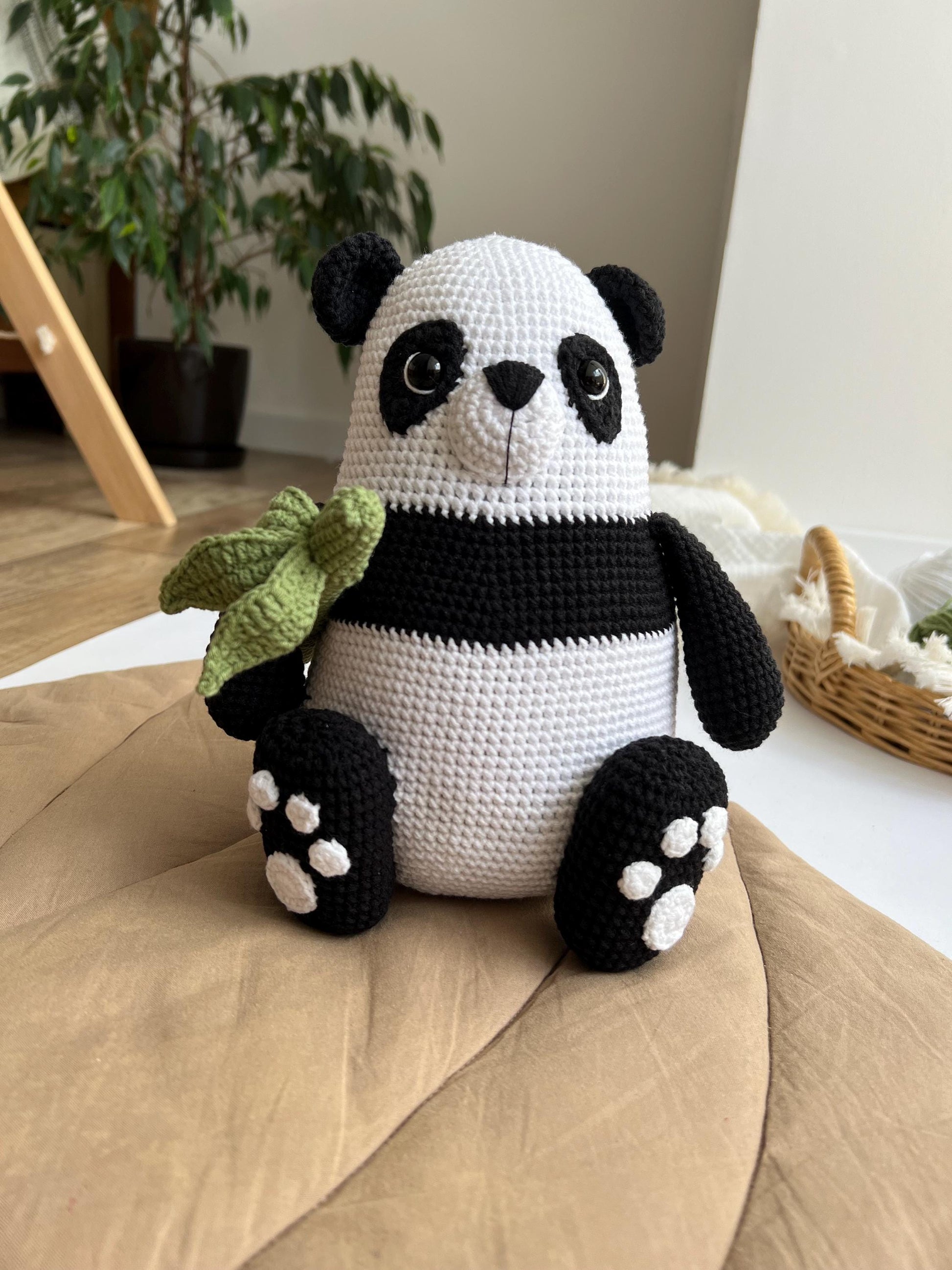 Baby first Christmas personalized crochet panda, handmade panda amigurumi, grandchild gift, organic baby toys, stuffed plushies animals