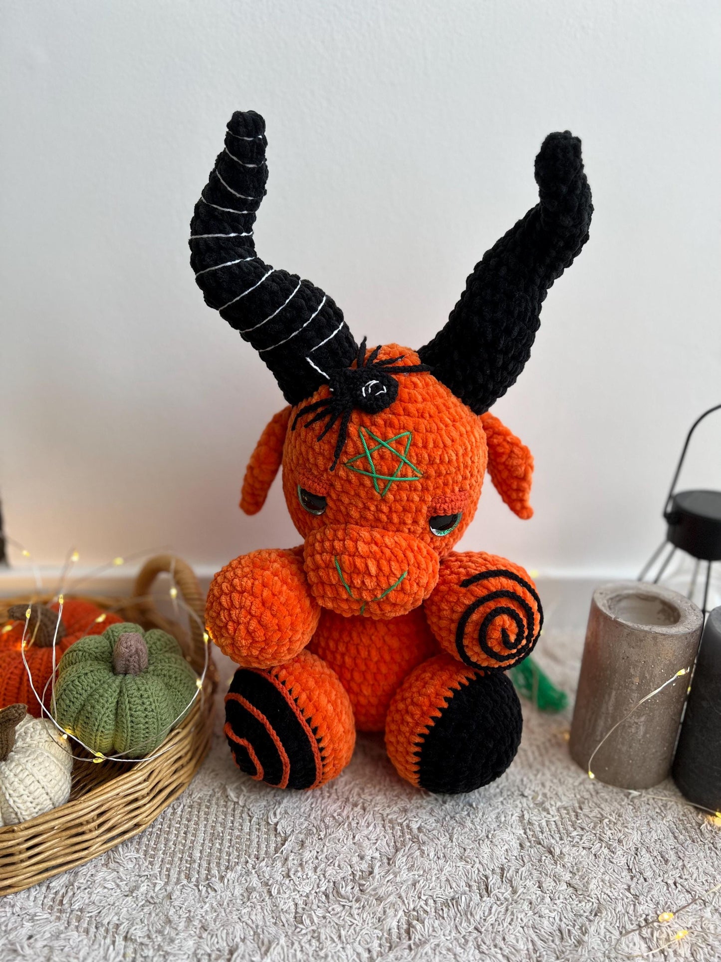 Gothic crochet Baphomet toy, spooky season handmade toy, 1st Halloween gift, creepy crochet Baphomet amigurumi, Halloween nursery decor
