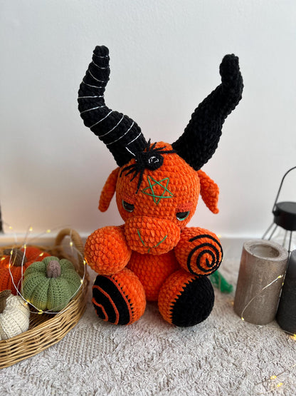 Gothic crochet Baphomet toy, spooky season handmade toy, 1st Halloween gift, creepy crochet Baphomet amigurumi, Halloween nursery decor