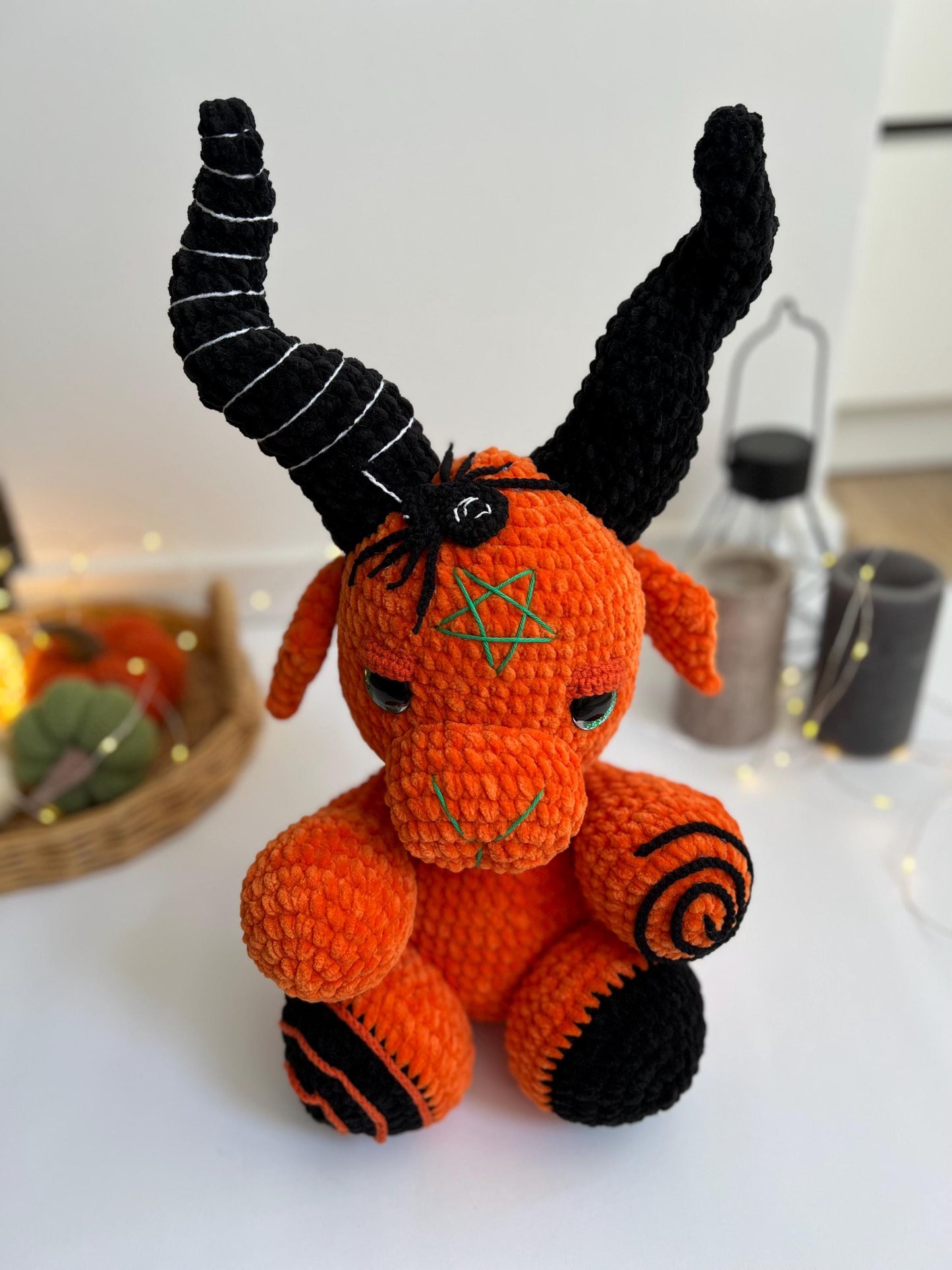 Gothic crochet Baphomet toy, spooky season handmade toy, 1st Halloween gift, creepy crochet Baphomet amigurumi, Halloween nursery decor
