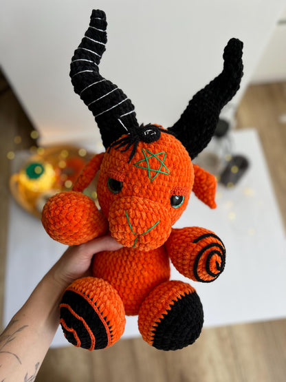 Gothic crochet Baphomet toy, spooky season handmade toy, 1st Halloween gift, creepy crochet Baphomet amigurumi, Halloween nursery decor