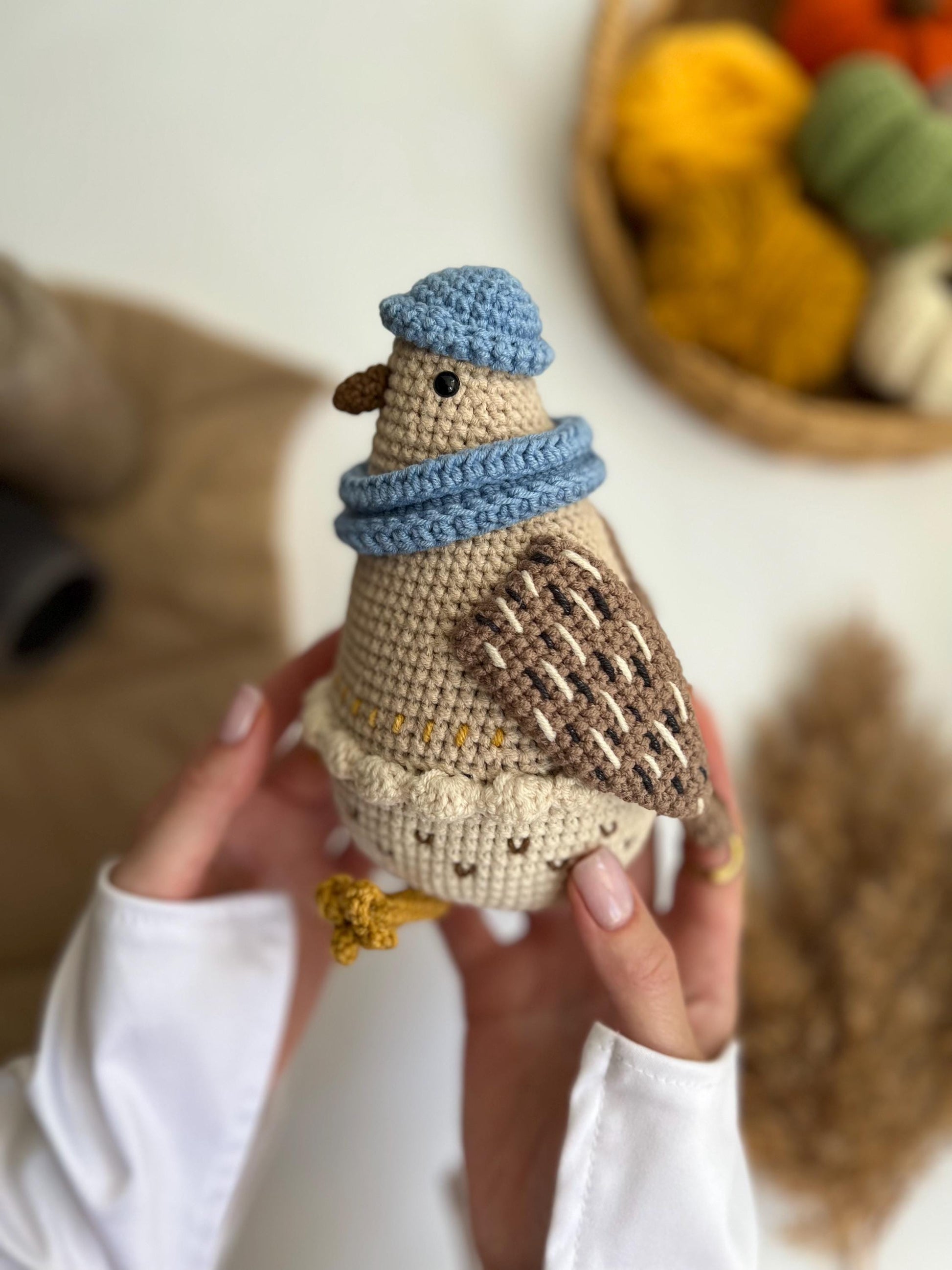 Boho crochet chicken amigurumi, handmade crochet farm animals, unique amigurumi bird, organic soft stuffed animal, toddler Christmas gift