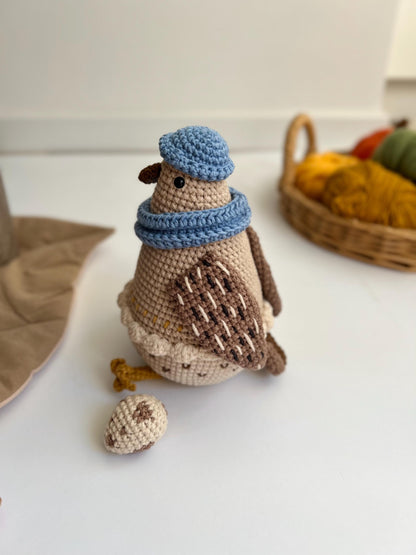 Boho crochet chicken amigurumi, handmade crochet farm animals, unique amigurumi bird, organic soft stuffed animal, toddler Christmas gift